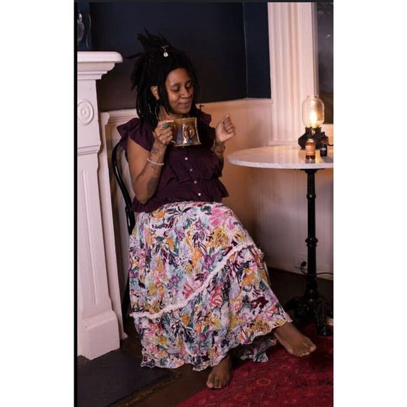 New FREE PEOPLE Kahlo Tropical Print Summer Flowy Skirt Size Medium